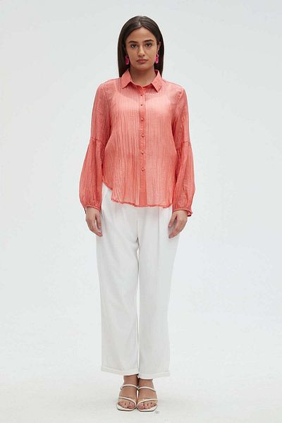 mica Women's Solid Sheer Long Sleeve Blouse