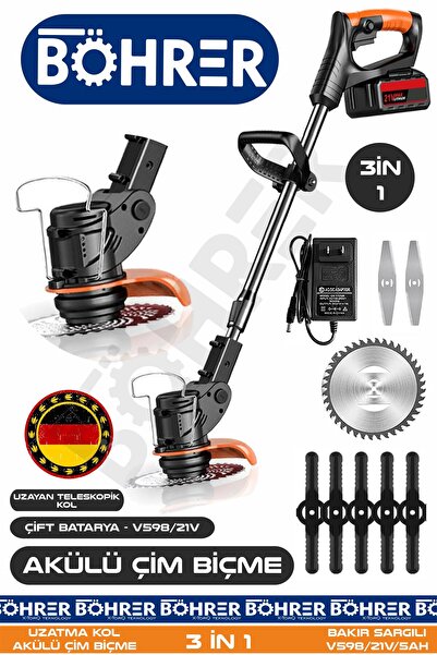 BÖHRER 21V Çift Akülü Uzayan Teleskopik Kol - Akülü Çim Bahçe Biçme Makinesi ...