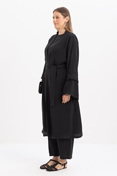 ALLDAY Siyah-Kolu Fisto Detaylı Modal Pantolonlu Takım