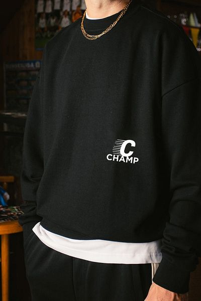 GIA - ART Men's Black Crew Neck Sweatshirt the Champ Football Printed 3 Thread Raised Oversize