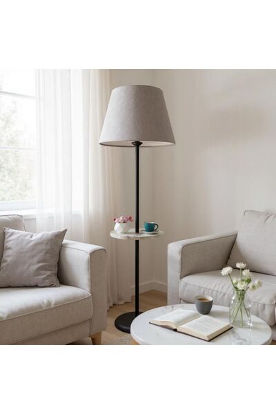 ABAJUR EVİM sephaplı lambader konık sapka siyah ayaklı