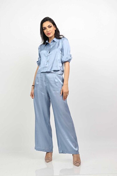 mica Women's Soft Blouse with Front Buttons and 3/4 Ruffled Sleeves