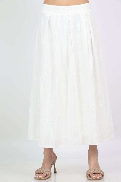 mica Wide Pleated Striped Midi Skirt