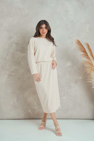 mica Soft Solid Midi Skirt with Slim Elastic Waistband