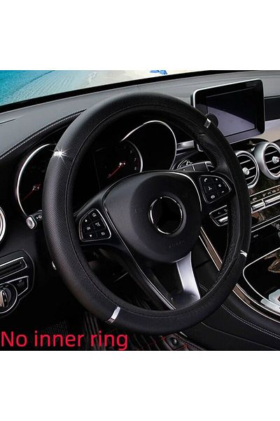 Choice Black Leather Metal Strip Sporty Pop Car without Inner Rim Steering Wheel Cover Car Accessories Fit