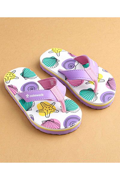 Cute Walk by Babyhug Cute Walk by Babyhug Flip Flops With Beach Theme - Purple