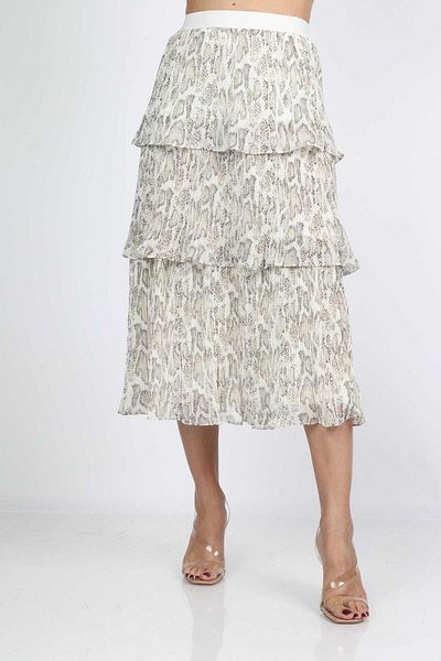 mica Printed Layered Chiffon Midi Skirt in Snake Skin Pattern -