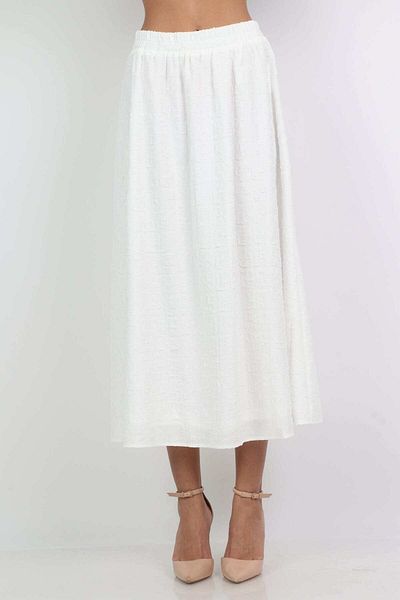 mica Wide Solid Midi Skirt with Wide Elastic Waistband -