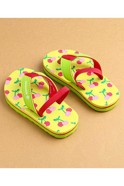 Cute Walk by Babyhug Cute Walk by Babyhug Flip Flops with Cherry Print & Back Strap - Light Green
