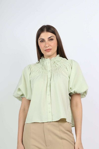 mica Women's Solid Blouse with Ruffles and Short Sleeves
