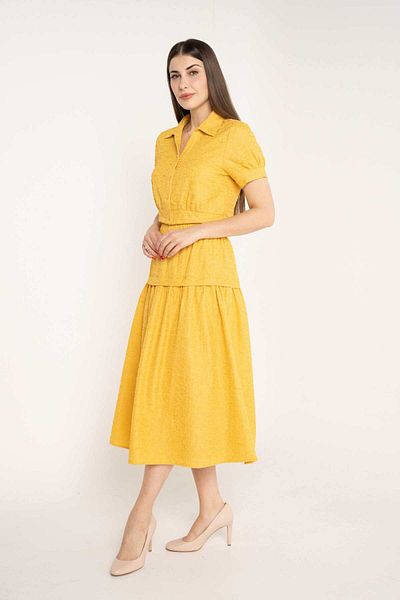 mica High-Waisted Flared Plain Midi Skirt
