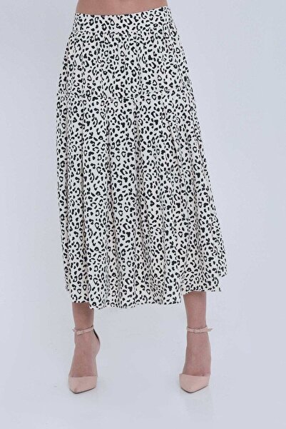 mica Girls' Midi Skirt with Pleats in Animal Print