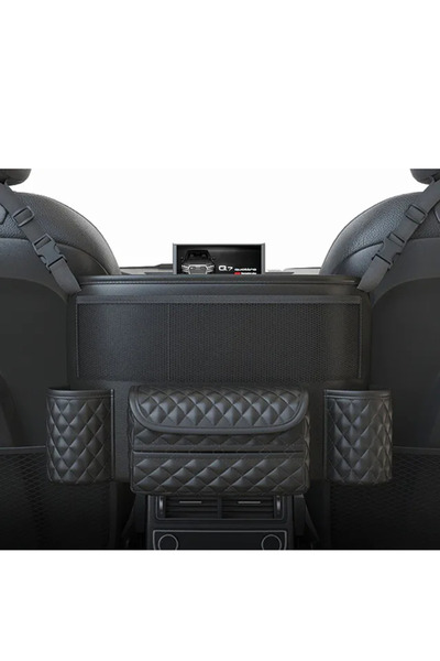 Choice حقيبة تخزين جلدية سوداء لمقعد السيارة الأوسط وحامل حقيبة يد معلق عالمي...