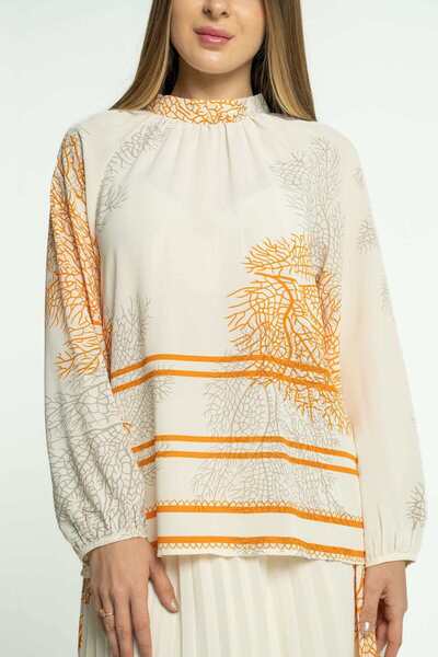 mica Floral Long Sleeve Blouse with Wide Cuffs