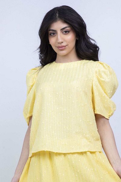 mica Women's Puff Sleeve Solid Color Short Sleeve Blouse