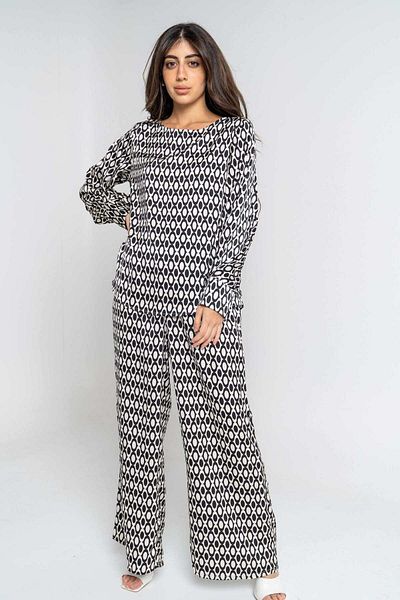 mica Wide-Leg Women's Long Pants with Circle Pattern