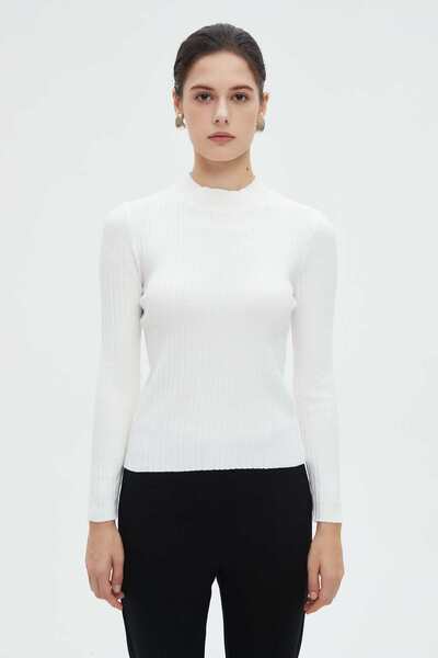 mica بلوزة شتوية سادة بأكمام طويلة للنساء