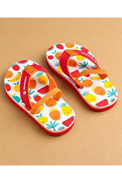 Cute Walk by Babyhug Cute Walk by Babyhug Flip Flops With Backstrap & Fruits Print - Red