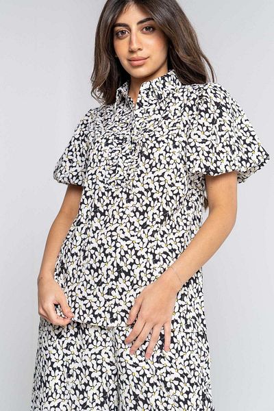 mica Floral Short Sleeve Blouse with Round Neck