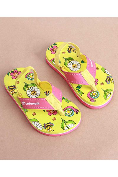 Cute Walk by Babyhug Cute Walk by Babyhug Flip Flops with Back Strap & Floral Print - Limegreen