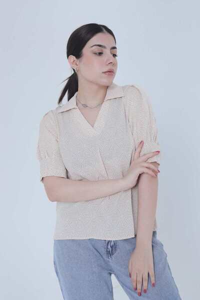 mica قميص نسائي قصير الأكمام بسبعة ياقات