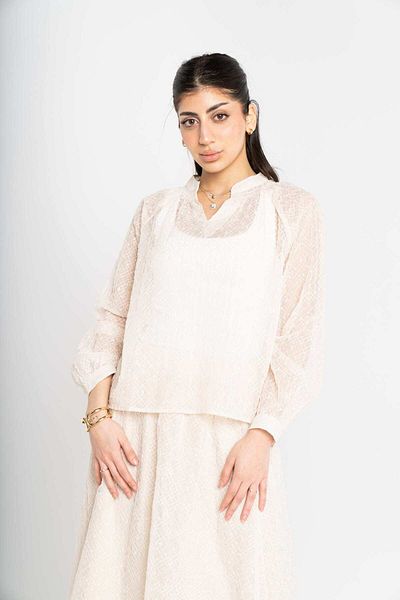 mica Classic Sheer Long Sleeve Blouse with Puff Sleeves