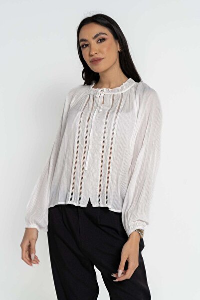 mica Lace Long Sleeve Blouse with Women's Tie