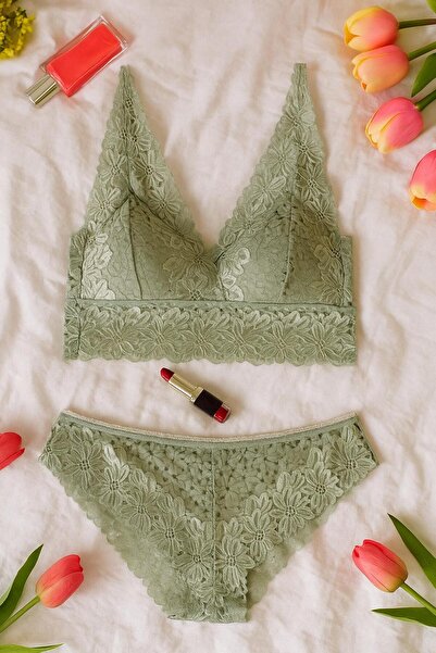 SVD Collectıon Yeşil dantel detaylı bralet takım