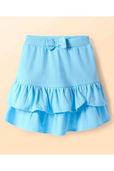 Babyhug Single Jersey Knit Cold Shoulder Ice Cream Top & Frilled Skirt-Light Blue & White