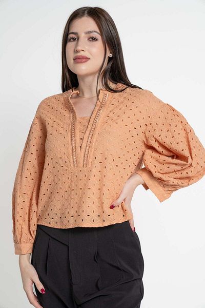 mica Women's Short Lace Long Sleeve Blouse
