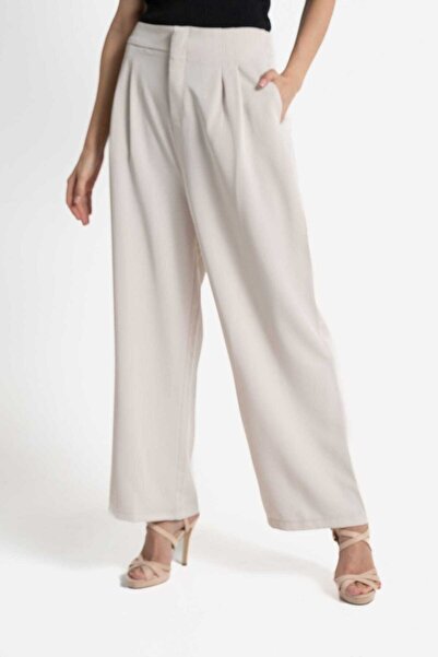 mica بنطلون نسائي طويل سادة بأزرار أمامية واسعة وجيوب