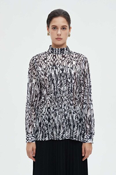 mica Floral Long Sleeve Women's Blouse with High Neck