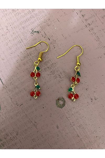 Stoneday Gold Detailed Plated Dangle Cherry Earrings