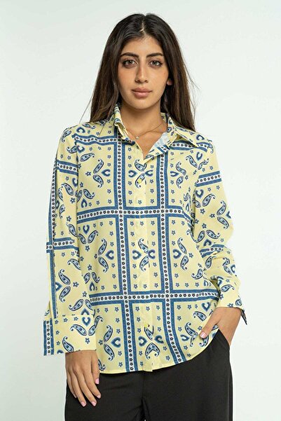 mica Patterned Long Sleeve Shirt with Neckline