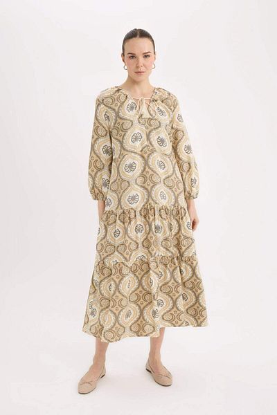 DeFacto Rochie midi cu mâneci lungi cu decolteu în V A-Line D8912AX25SP