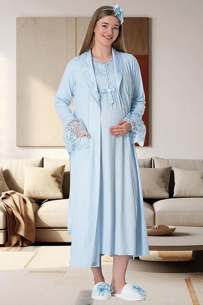Mavelle Women's Lace Detailed Pregnant Maternity Nightgown Pajamas Bottom Top Set Suit 1924