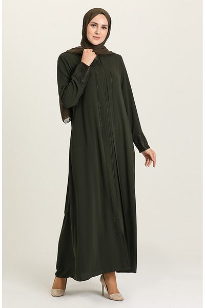 ISTANBUL STYLES Laser Stone Crepe Fabric Ferace with Stones on the Front and Laced Sleeves