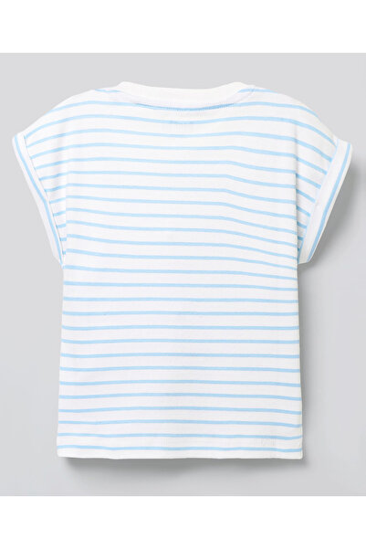 Bonfino 100% Cotton Knit Half Sleeves Striped Henley T-Shirt & Shorts Set Tiger-Light Blue & White