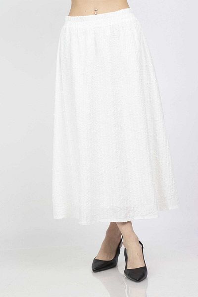 mica Embroidered Wide Flared Midi Skirt