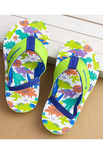 Cute Walk by Babyhug Cute Walk by Babyhug Flip Flops With Dinosaur Print & Backstrap Closure - Green