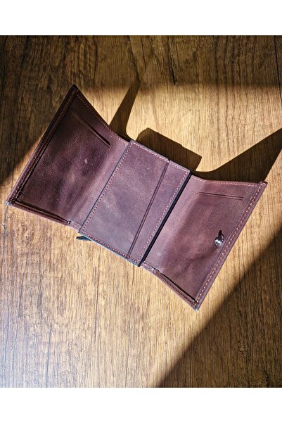 Muhtalif Markalar محفظة حامل بطاقات ممتازة بلون الكستناء مع آلية و12 حاملة بط...