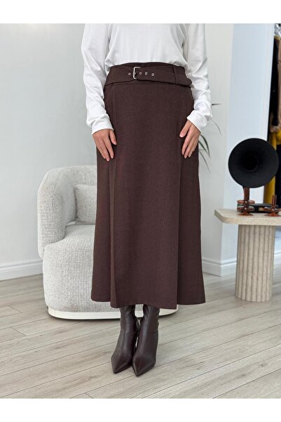 MissWhence Fermuar ve Kemer Detaylı Etek Kahve 36904