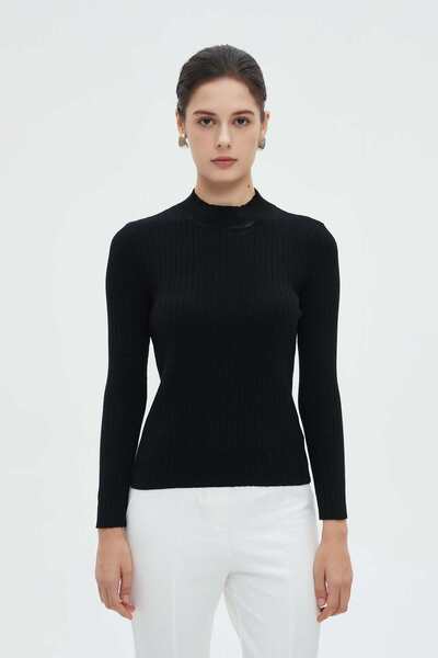 mica بلوزة شتوية سادة بأكمام طويلة للنساء