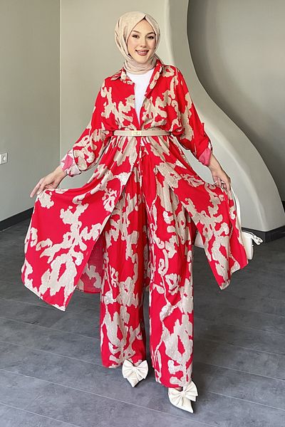 SaklıButik Piece Patterned Long Shirt Suit