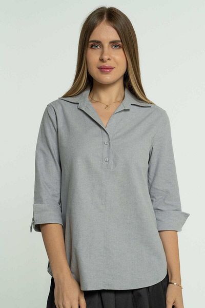 mica Women's Solid Long Sleeve Blouse with Front Buttons
