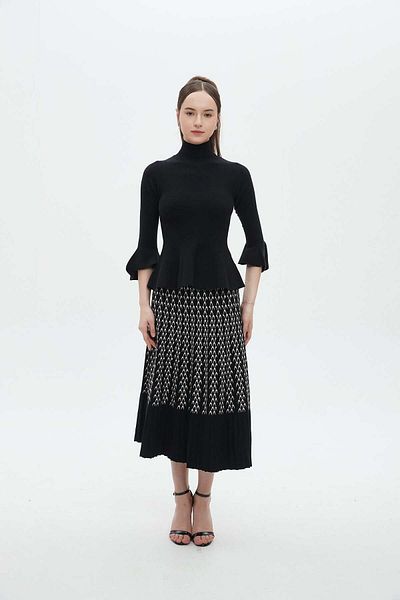 mica Black and White Printed Midi Skirt
