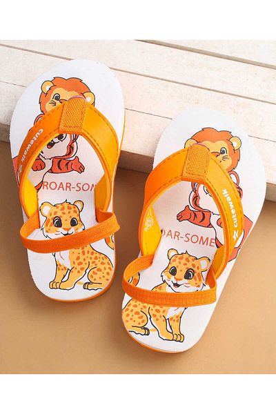 Cute Walk by Babyhug Cute Walk by Babyhug Flip Flops with Animal Print & Back Strap Closure - White
