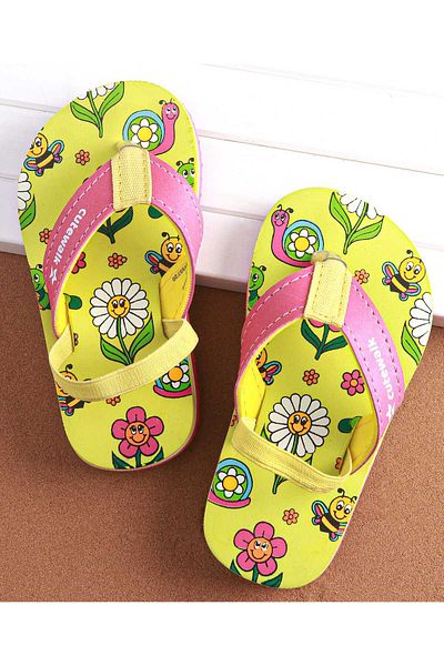 Cute Walk by Babyhug Cute Walk by Babyhug Flip Flops with Back Strap & Floral Print - Limegreen