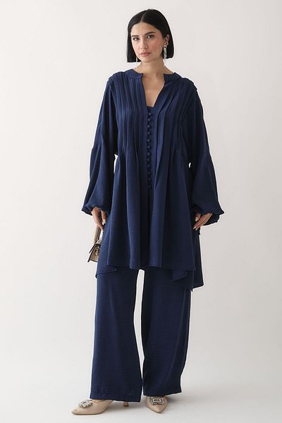 InStyle Σετ με ριμπ μανίκι κορδόνι σκούρο μπλε Navy Blue Ayrobin