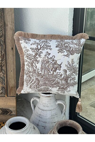 ref crea Toile De Jouy Throw Pillow Cover Brown